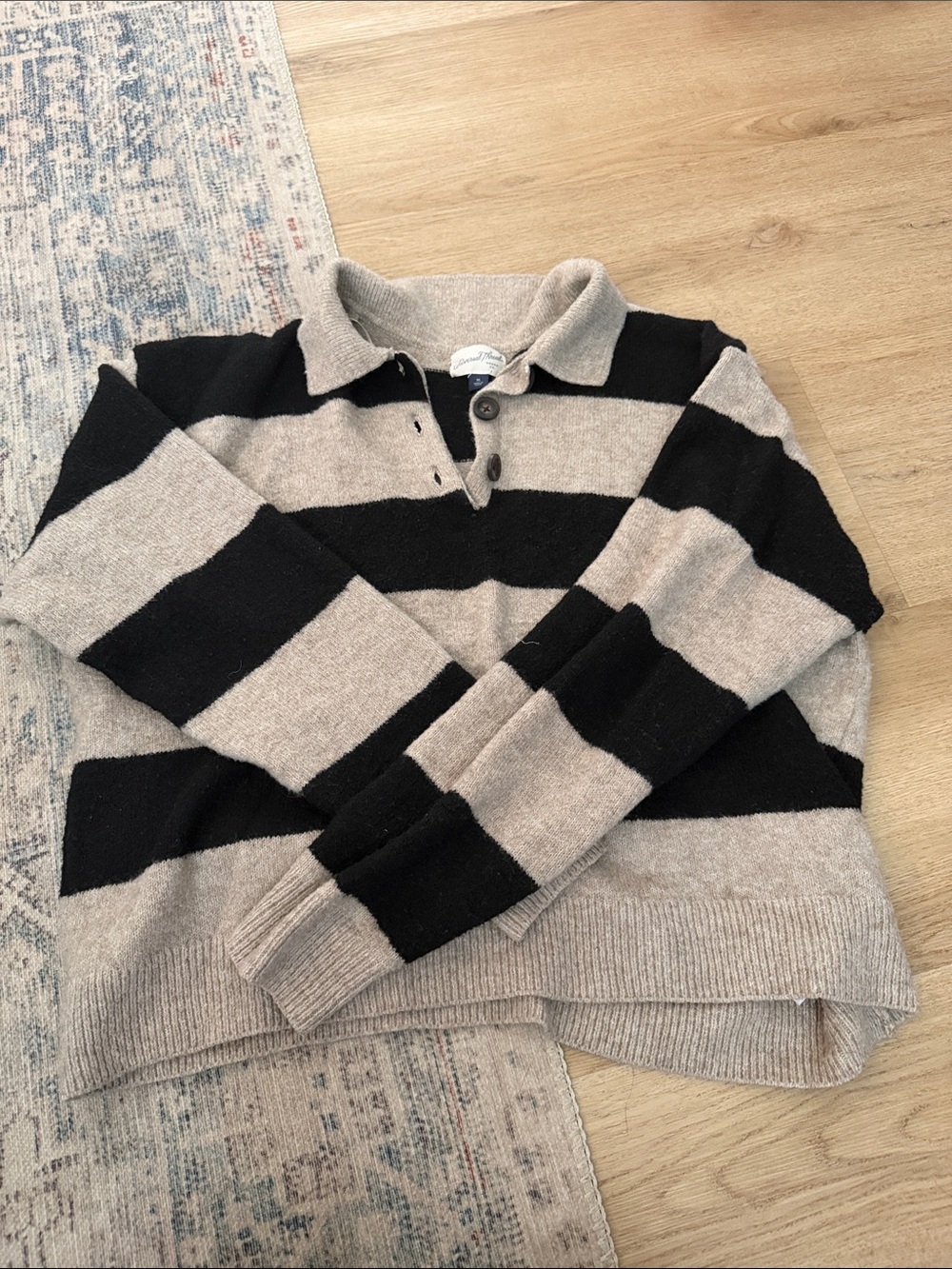 Universal Thread Black and Taupe Striped Collared Sweater